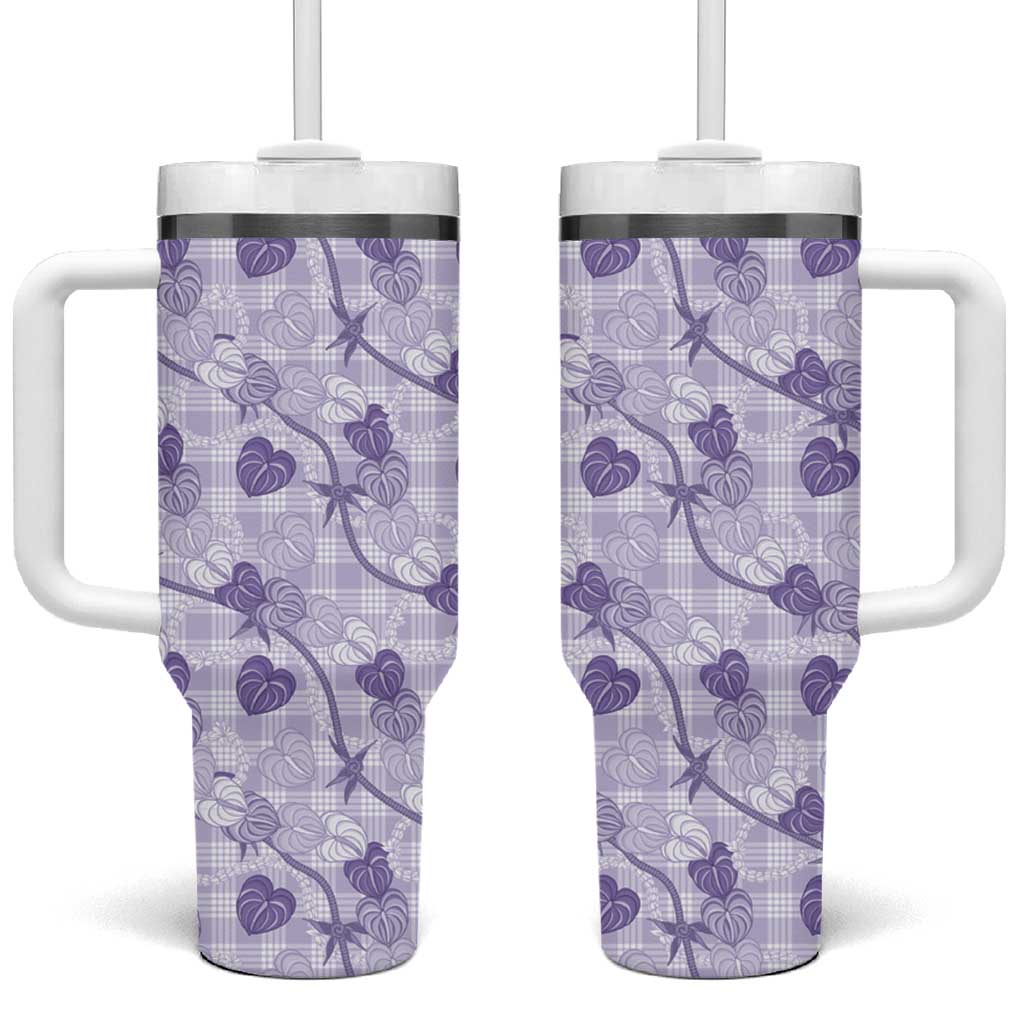 Anthurium Pikake Ti Leaf Palaka Tumbler With Handle Purple Version LT01 One Size: 40 oz Purple - Polynesian Pride