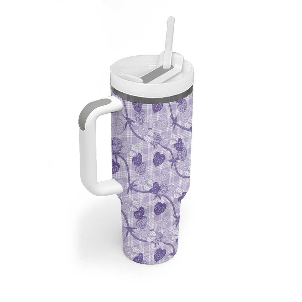 Anthurium Pikake Ti Leaf Palaka Tumbler With Handle Purple Version LT01 - Polynesian Pride