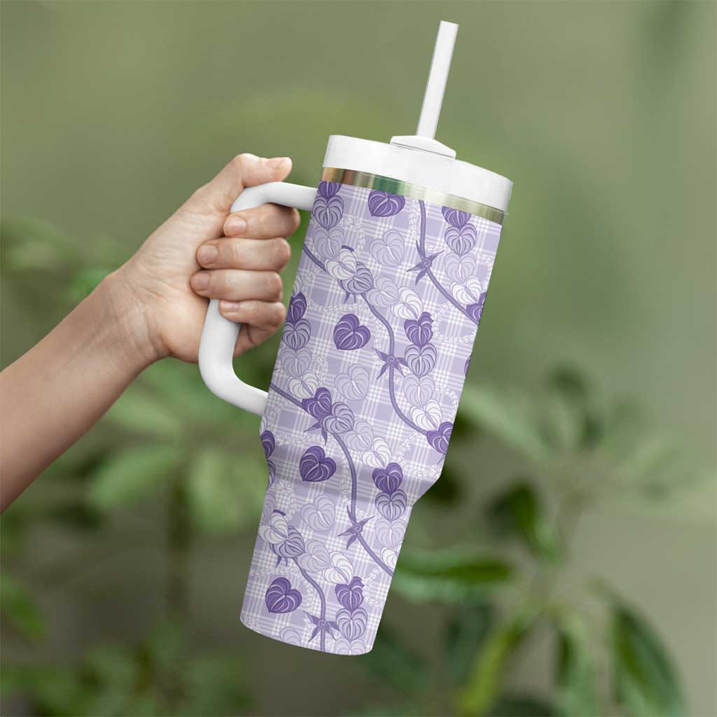 Anthurium Pikake Ti Leaf Palaka Tumbler With Handle Purple Version LT01 - Polynesian Pride