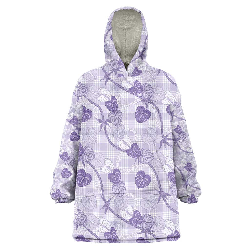 Anthurium Pikake Ti Leaf Palaka Wearable Blanket Hoodie Purple Version LT01 One Size Purple - Polynesian Pride