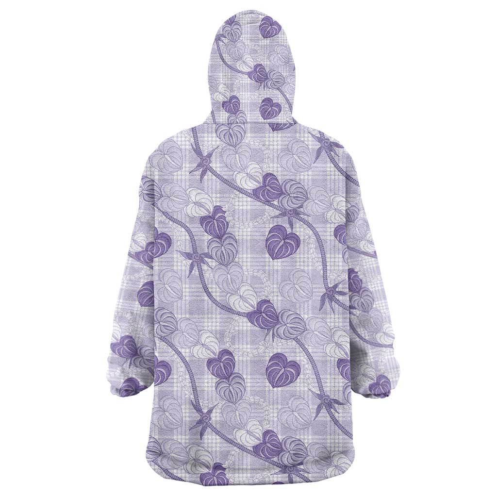 Anthurium Pikake Ti Leaf Palaka Wearable Blanket Hoodie Purple Version LT01 - Polynesian Pride