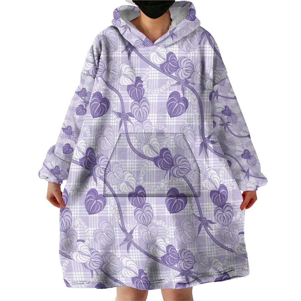 Anthurium Pikake Ti Leaf Palaka Wearable Blanket Hoodie Purple Version LT01 - Polynesian Pride