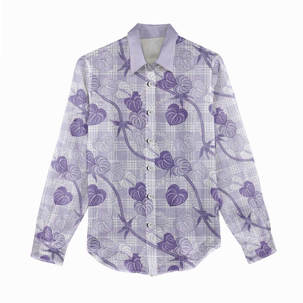 Anthurium Pikake Ti Leaf Palaka Women Casual Shirt Purple Version LT01 - Polynesian Pride