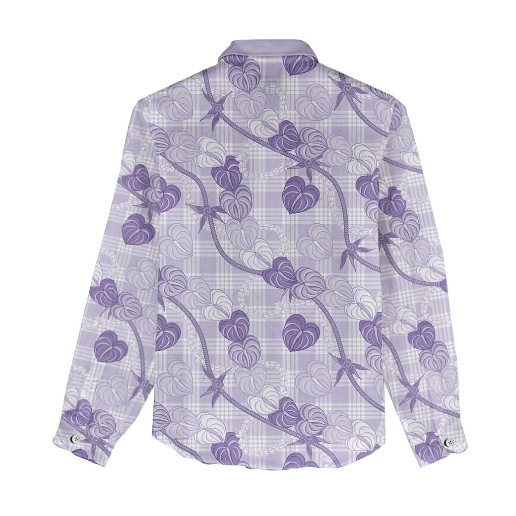 Anthurium Pikake Ti Leaf Palaka Women Casual Shirt Purple Version LT01 - Polynesian Pride