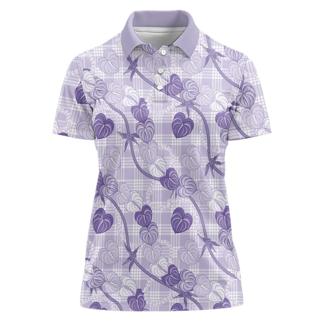 Anthurium Pikake Ti Leaf Palaka Women Polo Shirt Purple Version LT01 Female Purple - Polynesian Pride