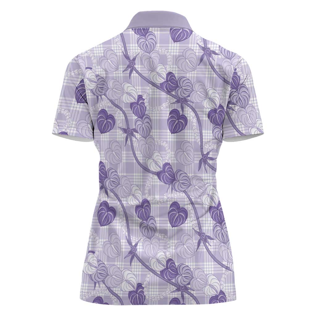 Anthurium Pikake Ti Leaf Palaka Women Polo Shirt Purple Version LT01 - Polynesian Pride