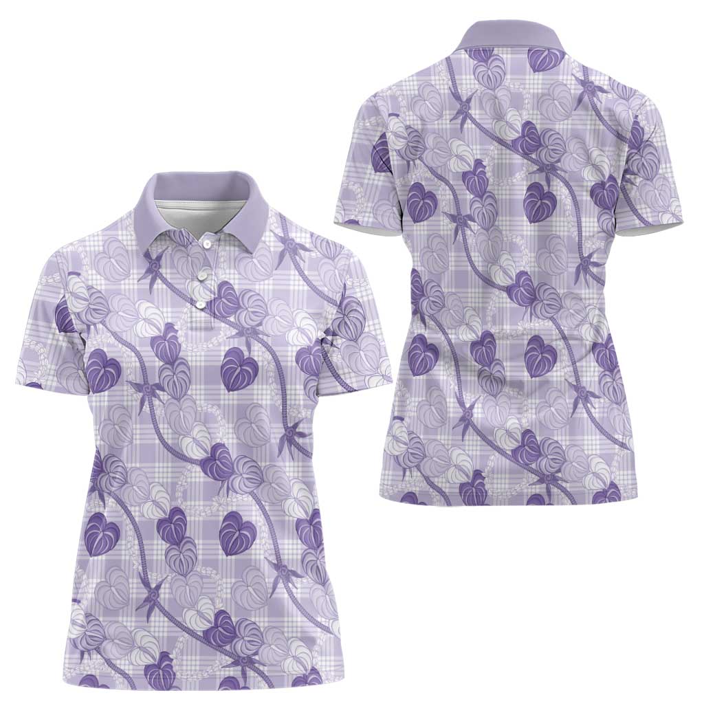 Anthurium Pikake Ti Leaf Palaka Women Polo Shirt Purple Version LT01 - Polynesian Pride