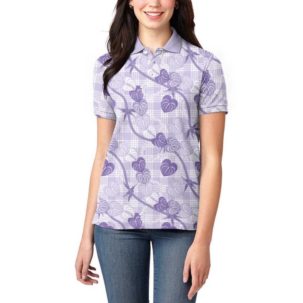 Anthurium Pikake Ti Leaf Palaka Women Polo Shirt Purple Version LT01 - Polynesian Pride
