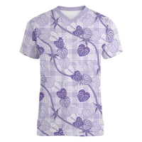Anthurium Pikake Ti Leaf Palaka Women V-Neck T-Shirt Purple Version LT01 Female Purple - Polynesian Pride