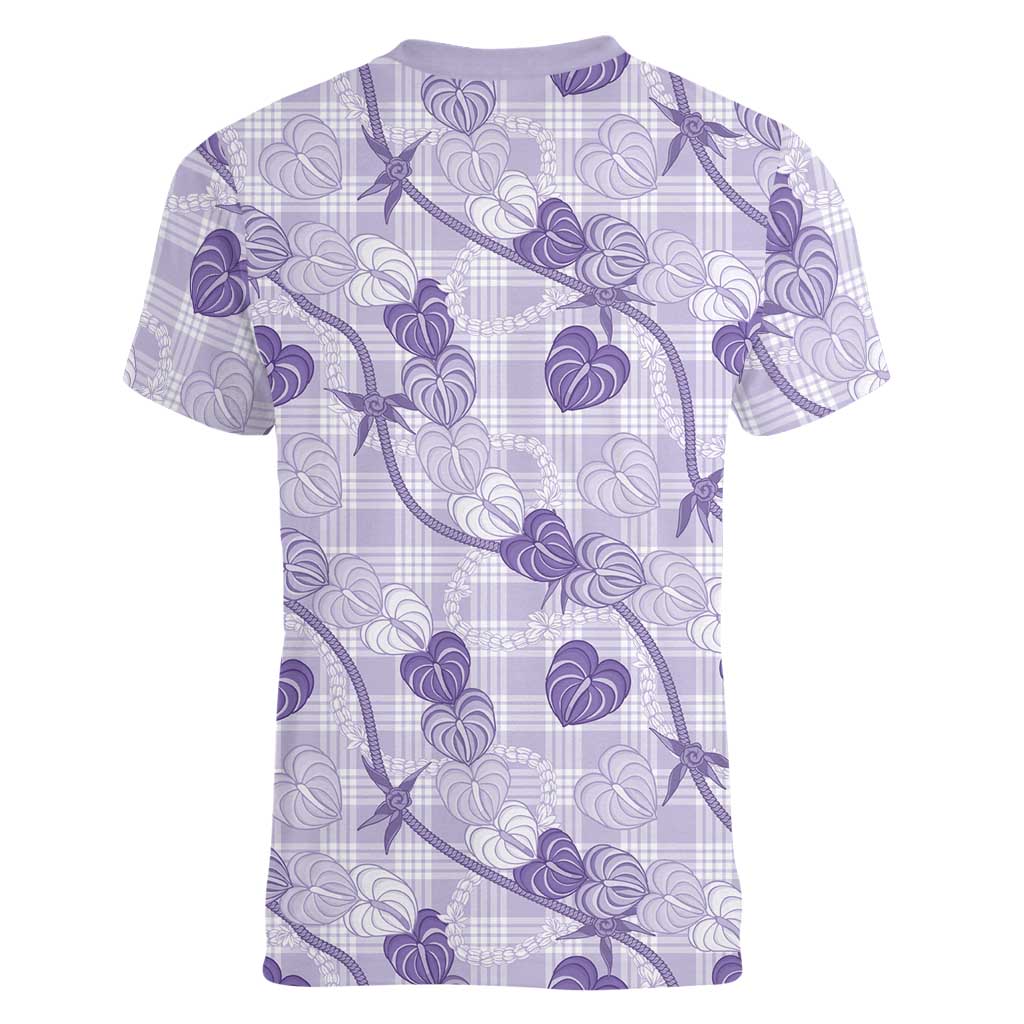 Anthurium Pikake Ti Leaf Palaka Women V-Neck T-Shirt Purple Version LT01 - Polynesian Pride