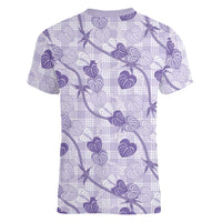 Anthurium Pikake Ti Leaf Palaka Women V-Neck T-Shirt Purple Version LT01 - Polynesian Pride