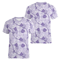 Anthurium Pikake Ti Leaf Palaka Women V-Neck T-Shirt Purple Version LT01 - Polynesian Pride