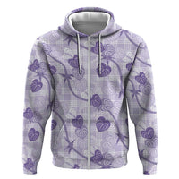 Anthurium Pikake Ti Leaf Palaka Zip Hoodie Purple Version LT01 Zip Hoodie Purple - Polynesian Pride