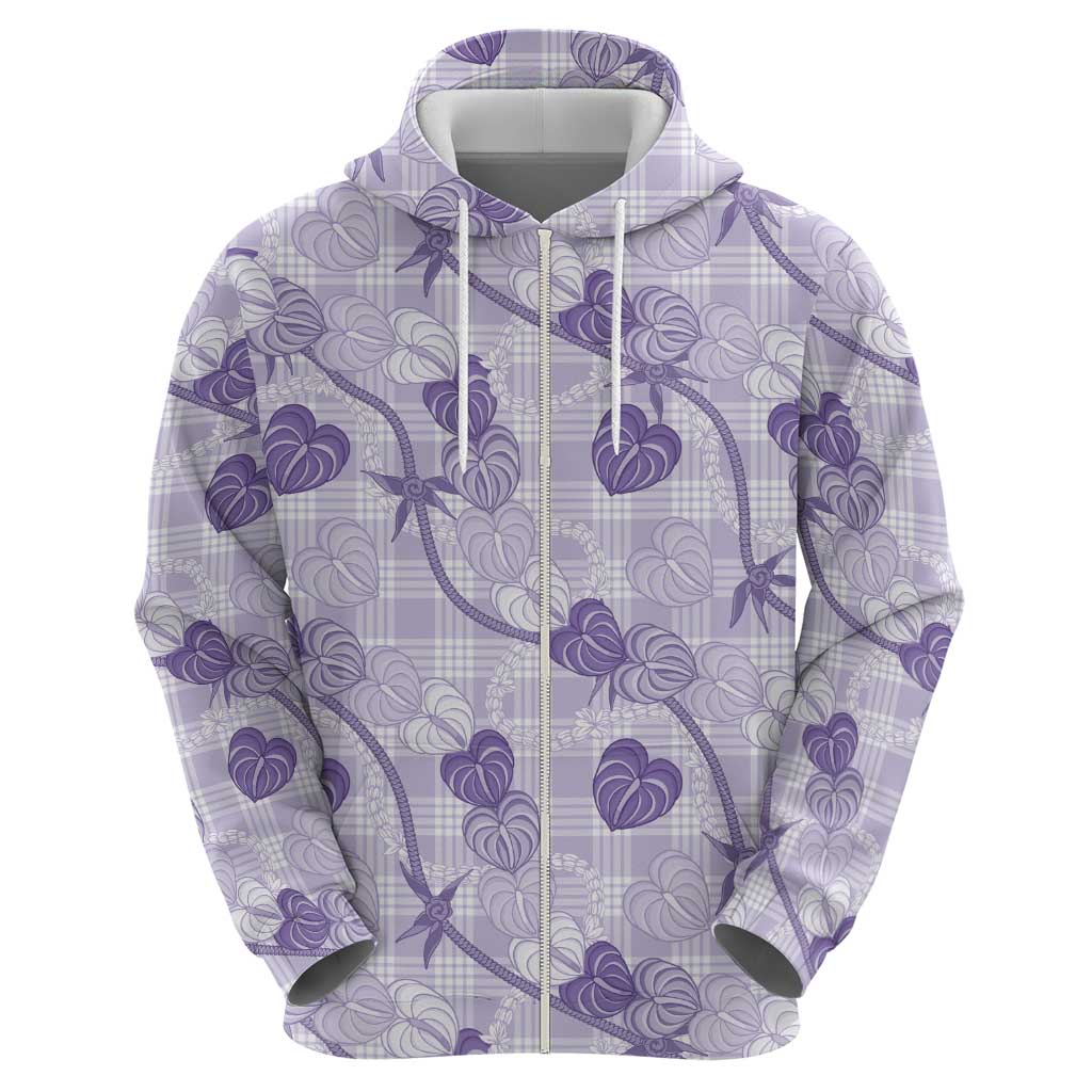 Anthurium Pikake Ti Leaf Palaka Zip Hoodie Purple Version LT01 - Polynesian Pride