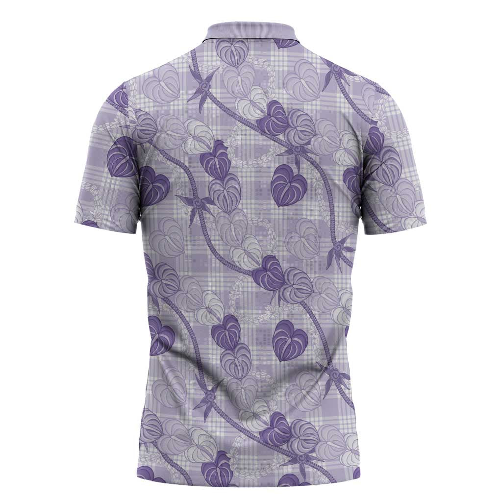 Anthurium Pikake Ti Leaf Palaka Zipper Polo Shirt Purple Version LT01 - Polynesian Pride