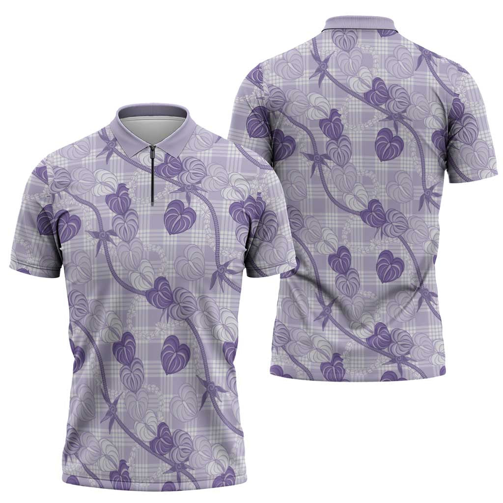Anthurium Pikake Ti Leaf Palaka Zipper Polo Shirt Purple Version LT01 - Polynesian Pride
