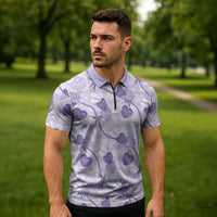 Anthurium Pikake Ti Leaf Palaka Zipper Polo Shirt Purple Version LT01 - Polynesian Pride