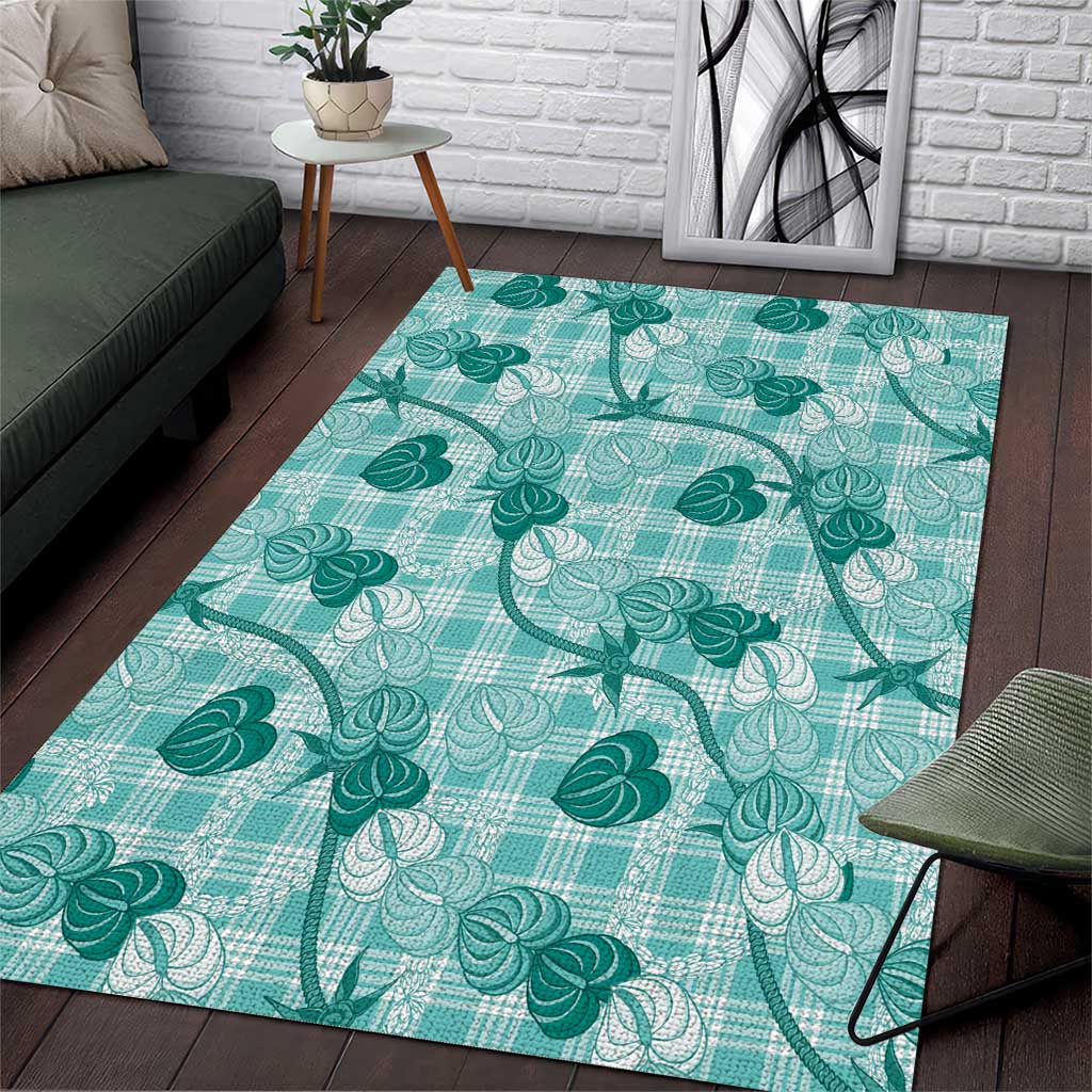 Anthurium Pikake Ti Leaf Palaka Area Rug Turquoise Version
