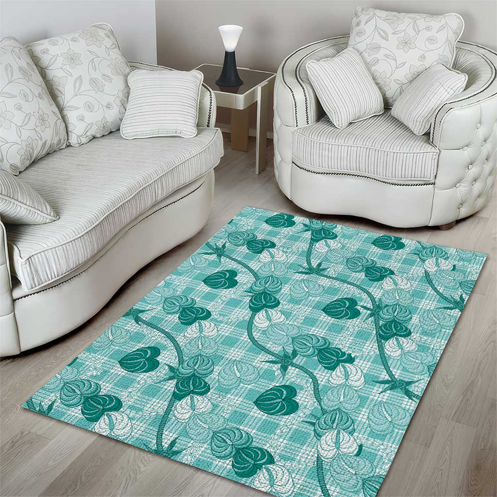 Anthurium Pikake Ti Leaf Palaka Area Rug Turquoise Version