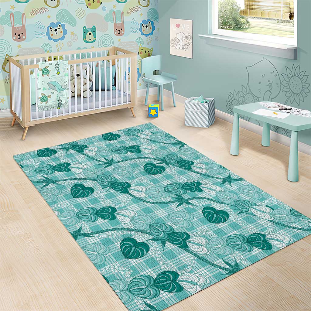 Anthurium Pikake Ti Leaf Palaka Area Rug Turquoise Version