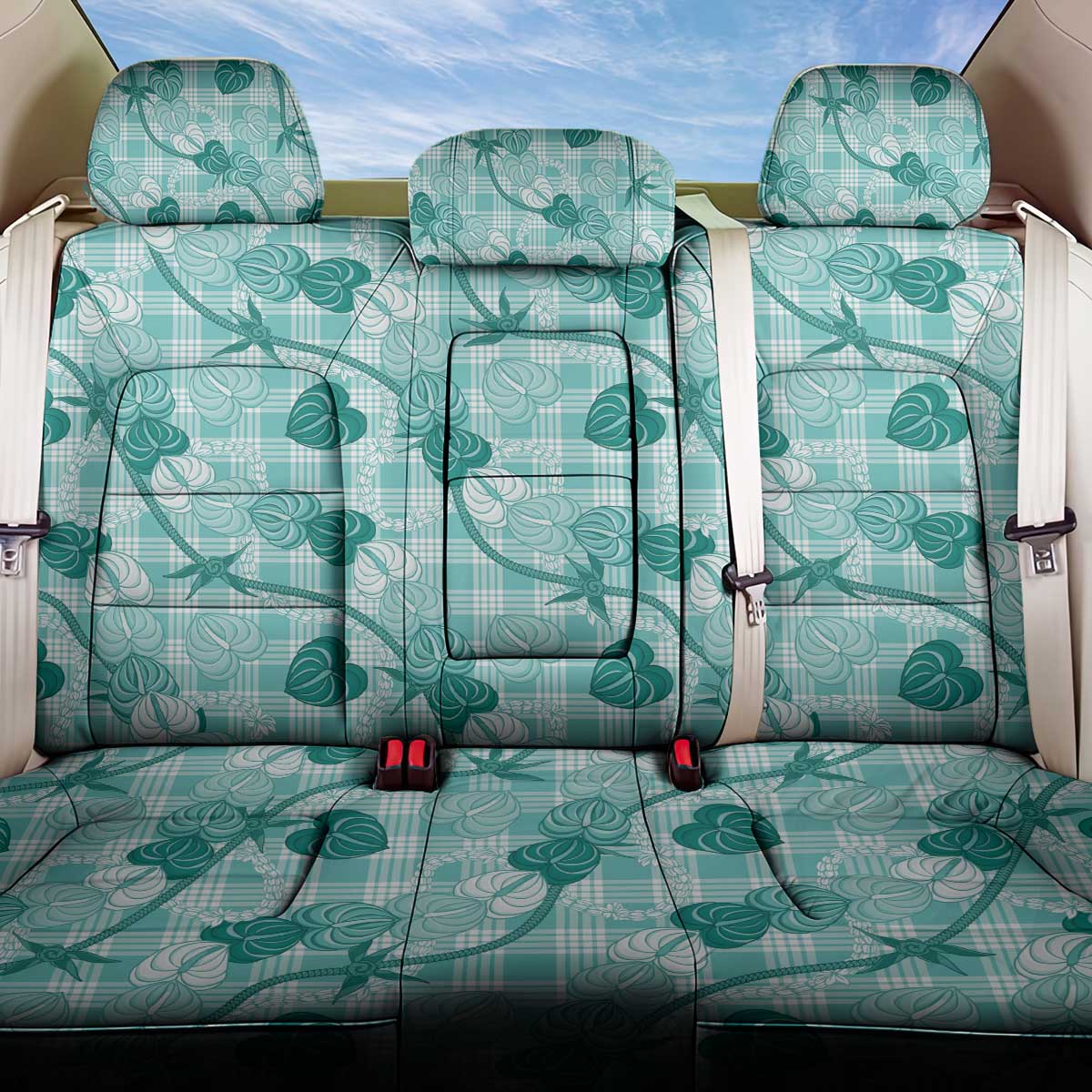 Anthurium Pikake Ti Leaf Palaka Back Car Seat Cover Turquoise Version