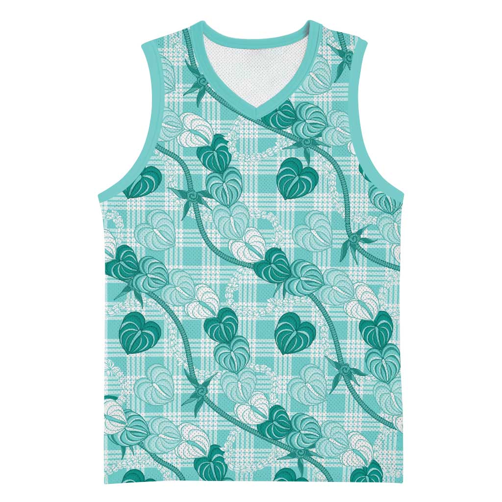 Anthurium Pikake Ti Leaf Palaka Basketball Jersey Turquoise Version LT01 Unisex Turquoise - Polynesian Pride