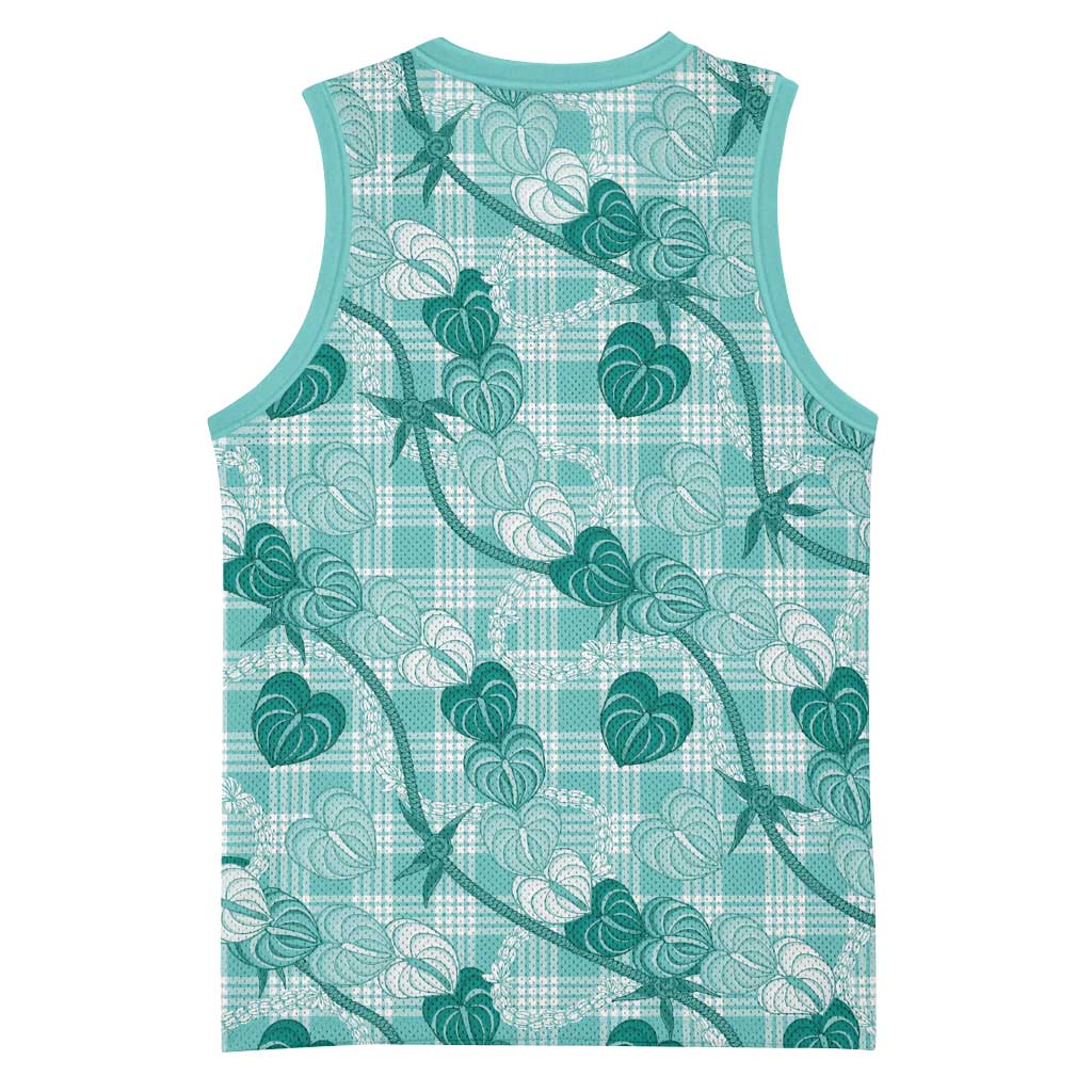 Anthurium Pikake Ti Leaf Palaka Basketball Jersey Turquoise Version LT01 - Polynesian Pride