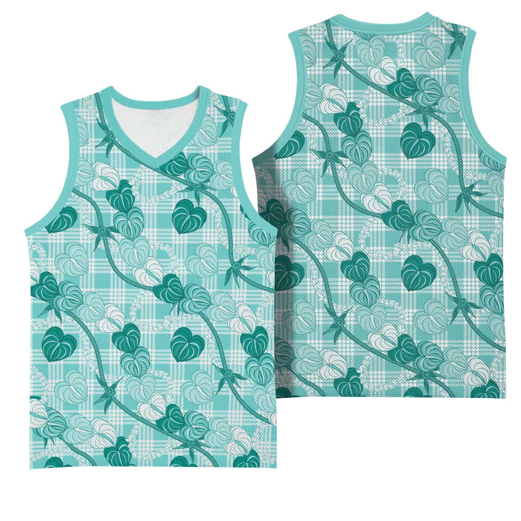Anthurium Pikake Ti Leaf Palaka Basketball Jersey Turquoise Version LT01 - Polynesian Pride