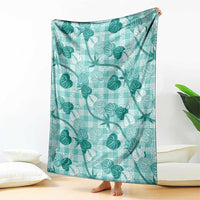 Anthurium Pikake Ti Leaf Palaka Blanket Turquoise Version LT01 - Polynesian Pride