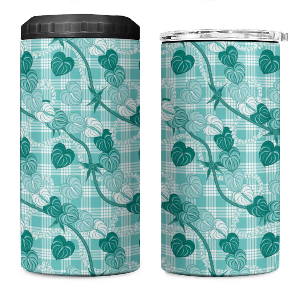 Anthurium Pikake Ti Leaf Palaka 4 in 1 Can Cooler Tumbler Turquoise Version LT01 One Size: 16 oz Turquoise - Polynesian Pride