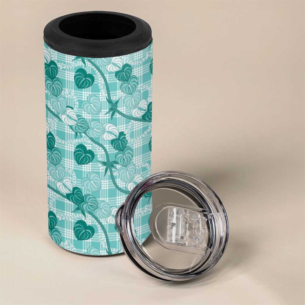 Anthurium Pikake Ti Leaf Palaka 4 in 1 Can Cooler Tumbler Turquoise Version LT01 - Polynesian Pride