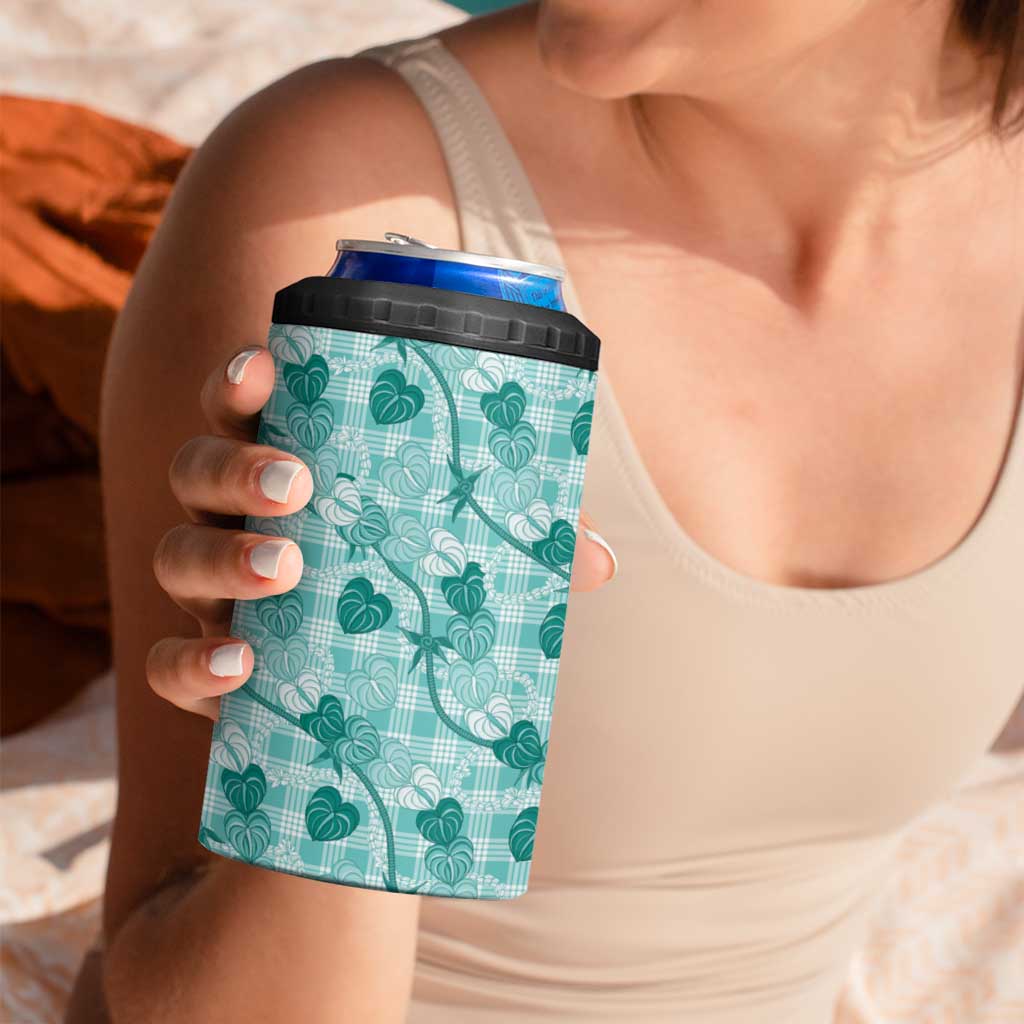 Anthurium Pikake Ti Leaf Palaka 4 in 1 Can Cooler Tumbler Turquoise Version LT01 - Polynesian Pride