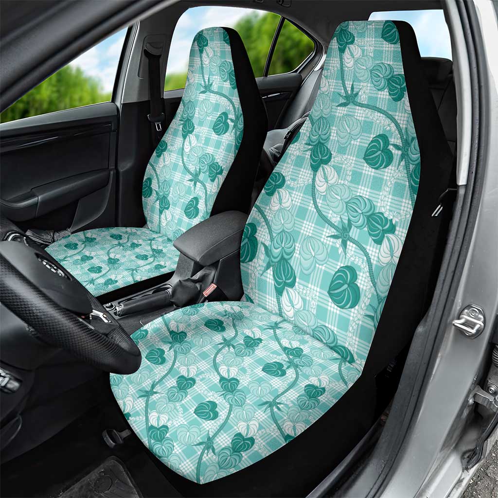 Anthurium Pikake Ti Leaf Palaka Car Seat Cover Turquoise Version LT01 - Polynesian Pride