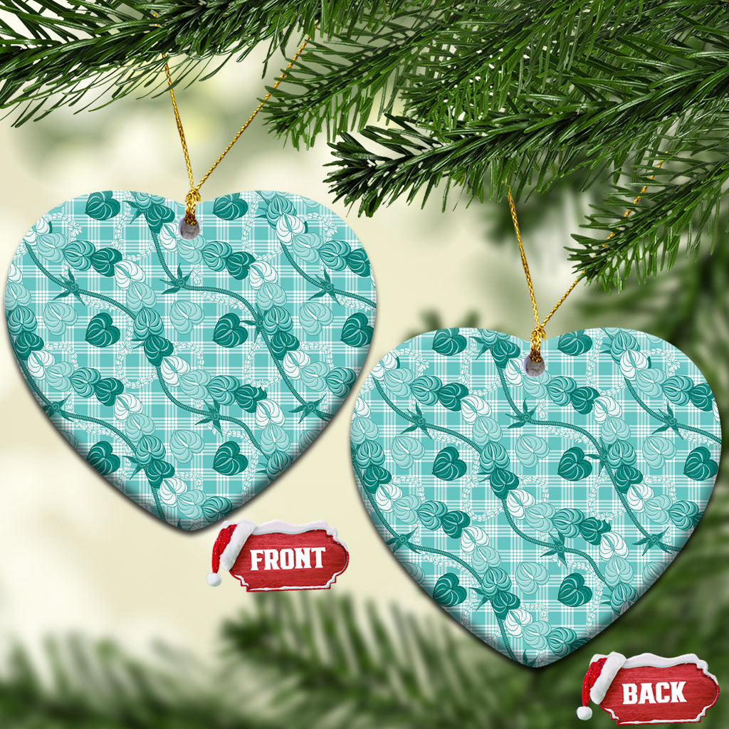 Anthurium Pikake Ti Leaf Palaka Ceramic Ornament Turquoise Version LT01 Heart Turquoise - Polynesian Pride