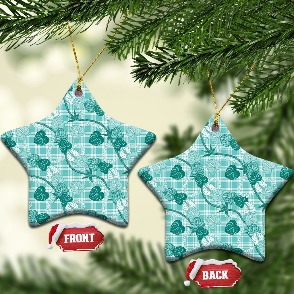 Anthurium Pikake Ti Leaf Palaka Ceramic Ornament Turquoise Version LT01 Star Turquoise - Polynesian Pride