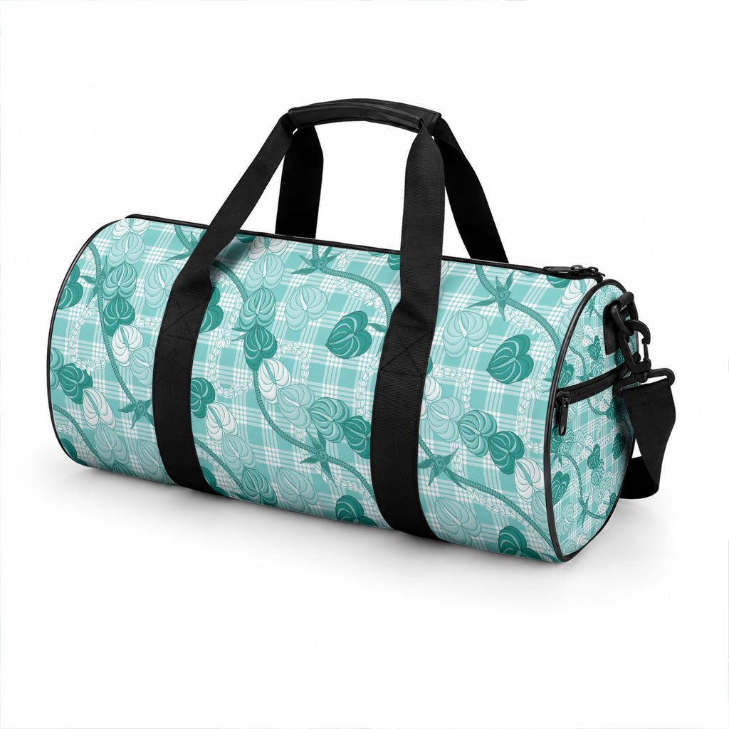 Anthurium Pikake Ti Leaf Palaka Duffle Bag Turquoise Version LT01 - Polynesian Pride
