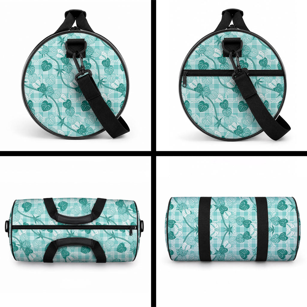Anthurium Pikake Ti Leaf Palaka Duffle Bag Turquoise Version LT01 - Polynesian Pride