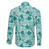 Anthurium Pikake Ti Leaf Palaka Family Matching Off Shoulder Maxi Dress and Hawaiian Shirt Turquoise Version LT01 - Polynesian Pride