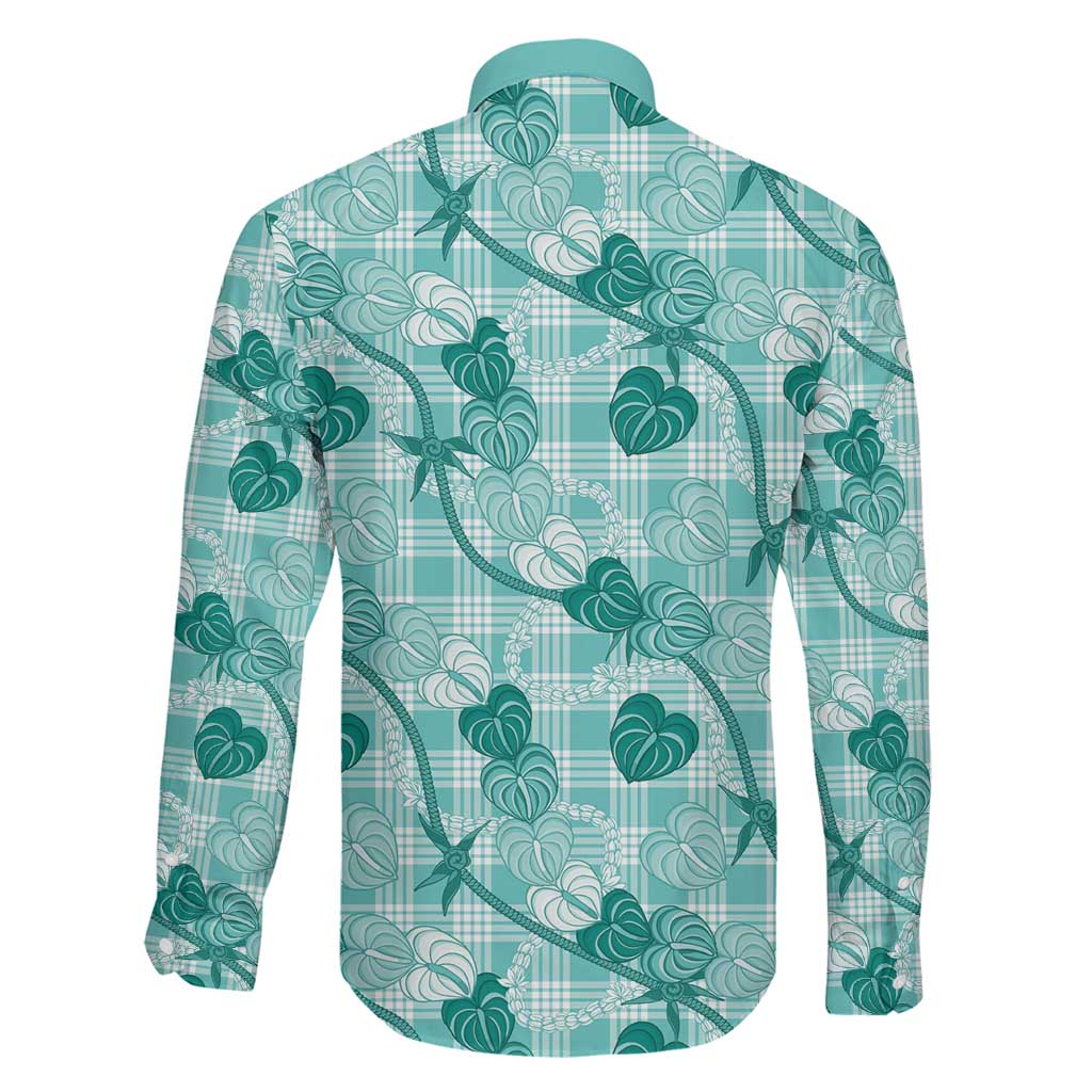 Anthurium Pikake Ti Leaf Palaka Family Matching Off Shoulder Short Dress and Hawaiian Shirt Turquoise Version LT01 - Polynesian Pride