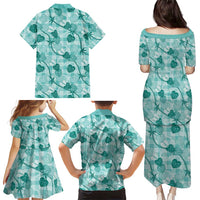 Anthurium Pikake Ti Leaf Palaka Family Matching Puletasi and Hawaiian Shirt Turquoise Version LT01 - Polynesian Pride