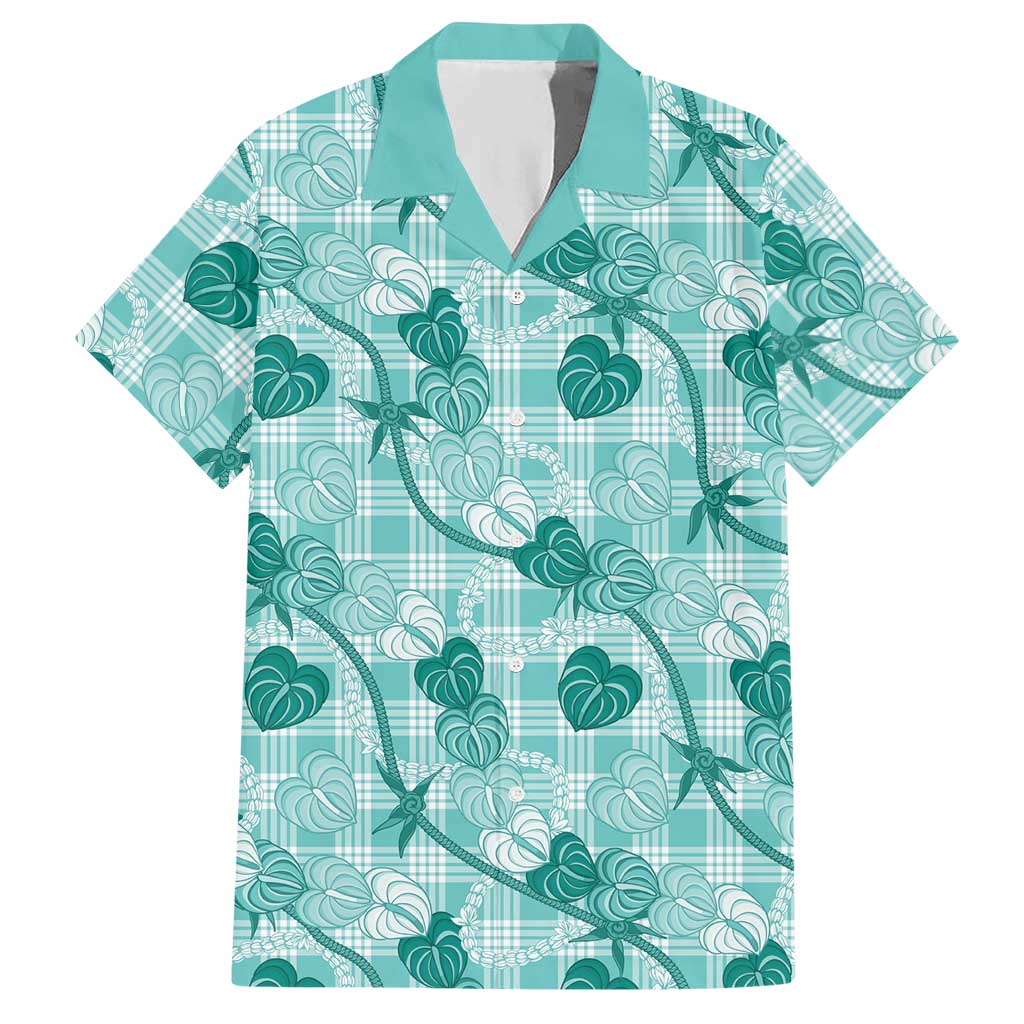 Anthurium Pikake Ti Leaf Palaka Hawaiian Shirt Turquoise Version LT01 Turquoise - Polynesian Pride