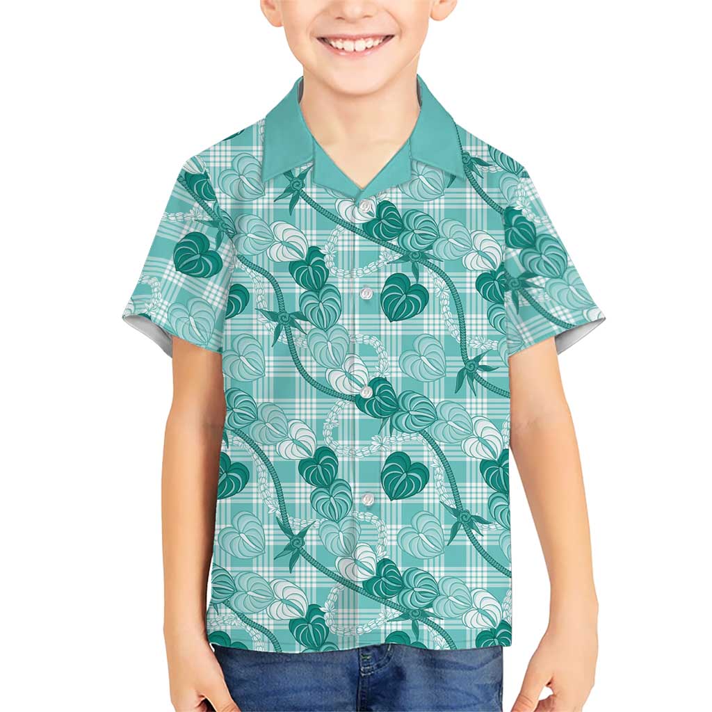 Anthurium Pikake Ti Leaf Palaka Hawaiian Shirt Turquoise Version LT01 - Polynesian Pride