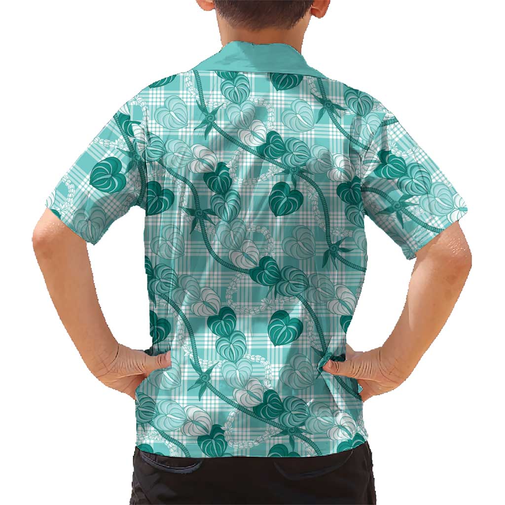 Anthurium Pikake Ti Leaf Palaka Hawaiian Shirt Turquoise Version LT01 - Polynesian Pride