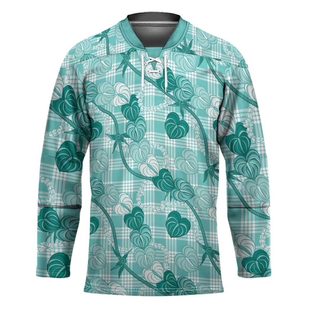 Anthurium Pikake Ti Leaf Palaka Hockey Jersey Turquoise Version LT01 Unisex Turquoise - Polynesian Pride