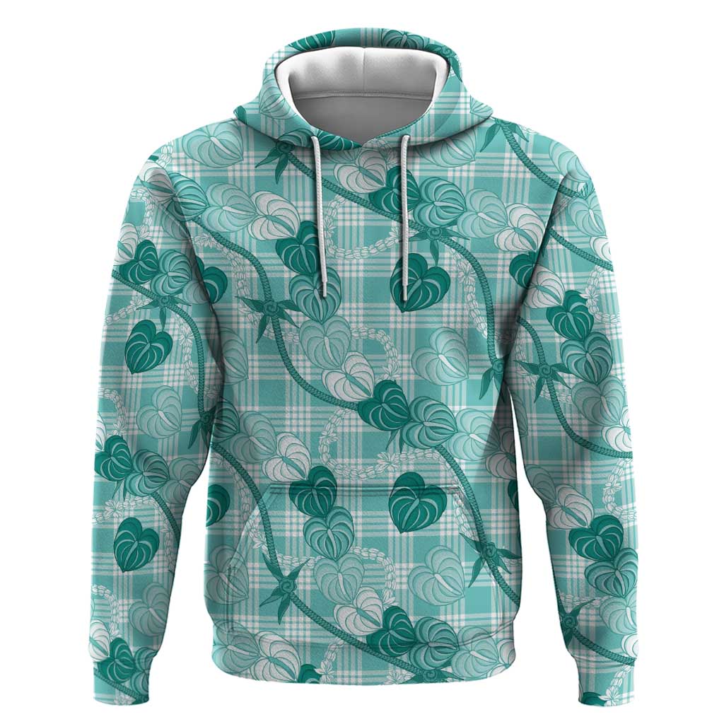 Anthurium Pikake Ti Leaf Palaka Hoodie Turquoise Version