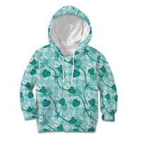 Anthurium Pikake Ti Leaf Palaka Kid Hoodie Turquoise Version LT01 Hoodie Turquoise - Polynesian Pride