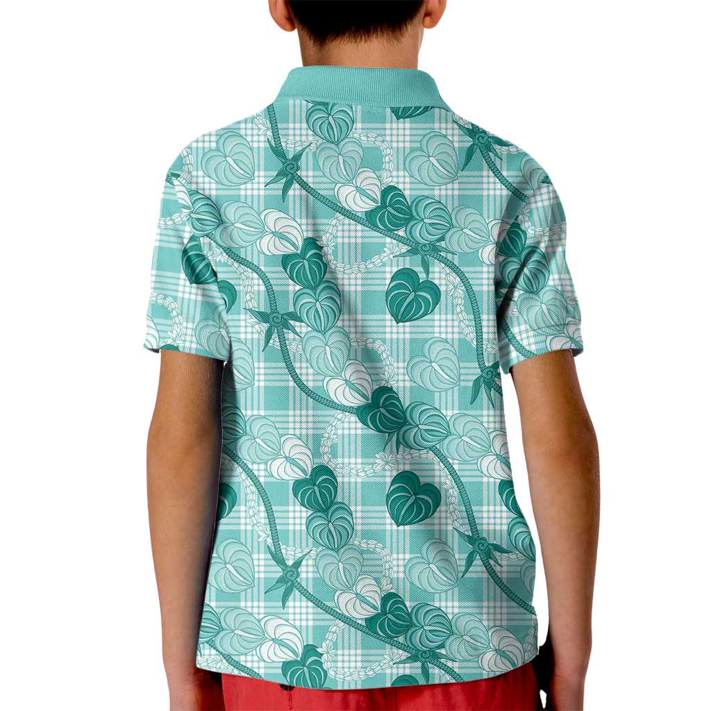 Anthurium Pikake Ti Leaf Palaka Kid Polo Shirt Turquoise Version LT01 - Polynesian Pride
