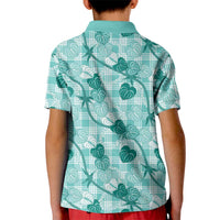 Anthurium Pikake Ti Leaf Palaka Kid Polo Shirt Turquoise Version LT01 - Polynesian Pride