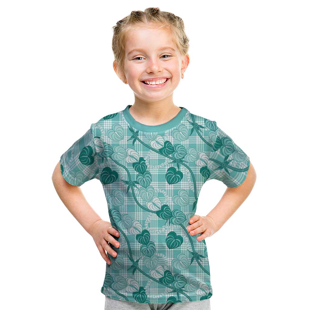 Anthurium Pikake Ti Leaf Palaka Kid T Shirt Turquoise Version LT01 Turquoise - Polynesian Pride