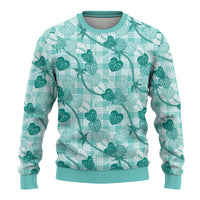 Anthurium Pikake Ti Leaf Palaka Ugly Christmas Sweater Turquoise Version LT01 - Polynesian Pride
